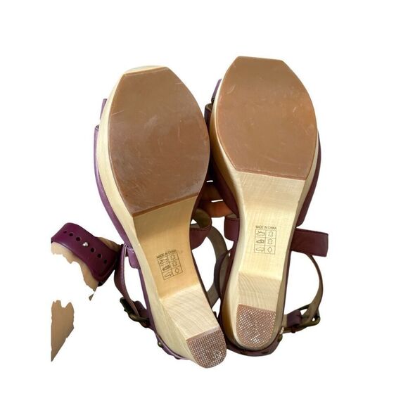 Farylrobin Anthropologie Chunky Wooden Heel Sandals size 9 Purple Leather - Picture 8 of 12